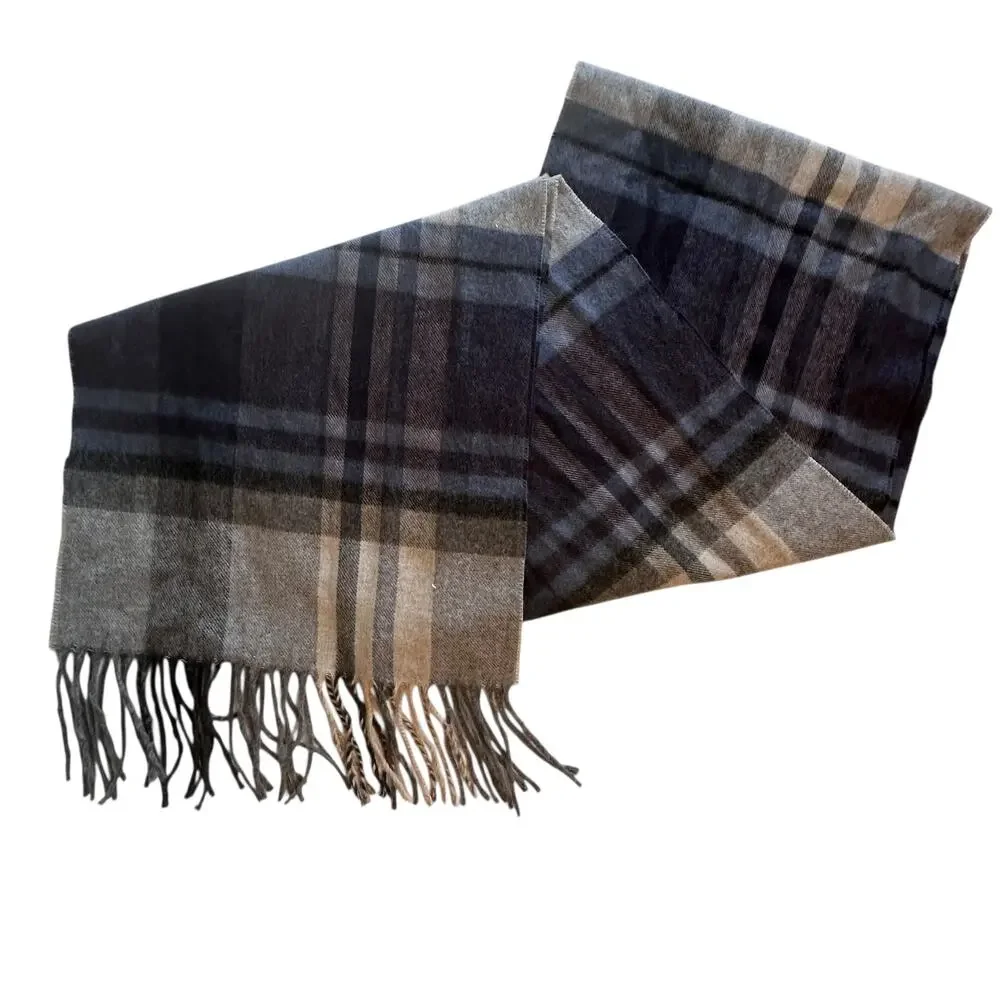 V. Frass Cashmink Gray Plaid Scarf Fringed Warm Cozy Preppy Classic Heritage